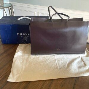 NEW POELLE Carolyn Large Leather Shoulder Tote Bag BROWN